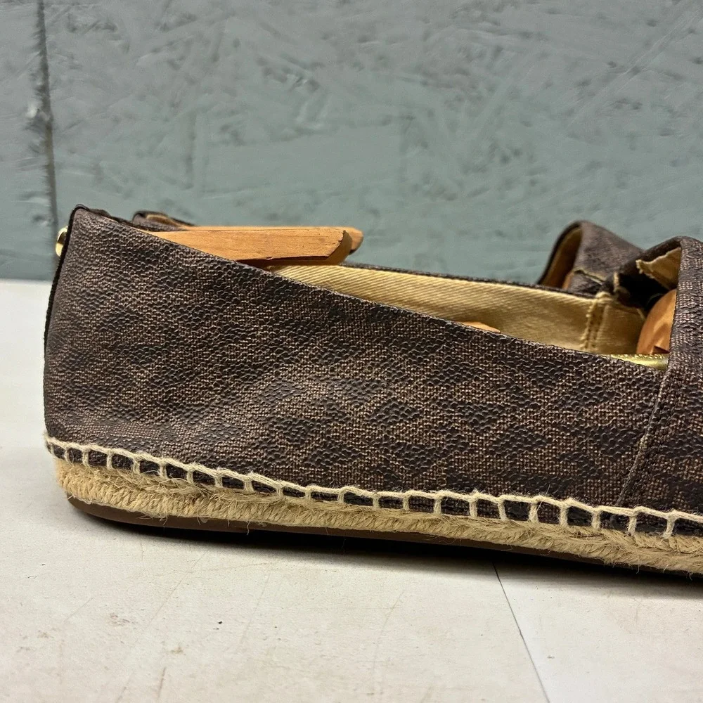 Michael Kors Espadrilles Women's 8.5M Brown Monogram Palm Tree Slip On Beach